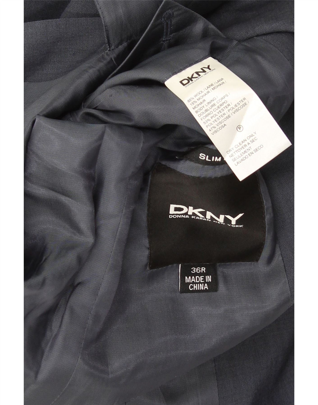 Dkny muška uska jakna sa 2 gumba UK 36 Mala tamnoplava vuna