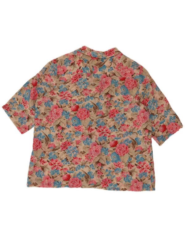 Vintage ženska košulja kratkih rukava bluza IT 48 XL Raznobojna cvjetna svila