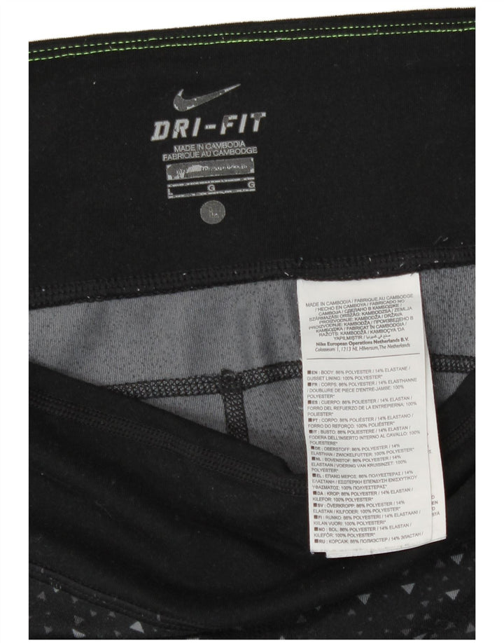 Nike Ženske Dri Fit Capri Leggings UK 16 Veliki crni geometrijski poliester