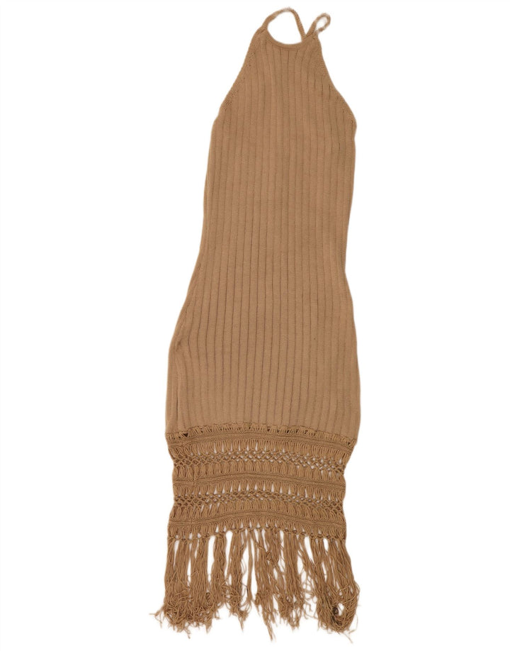 Shein ženska pletena haljina s halterima UK 14 veliki bež poliester