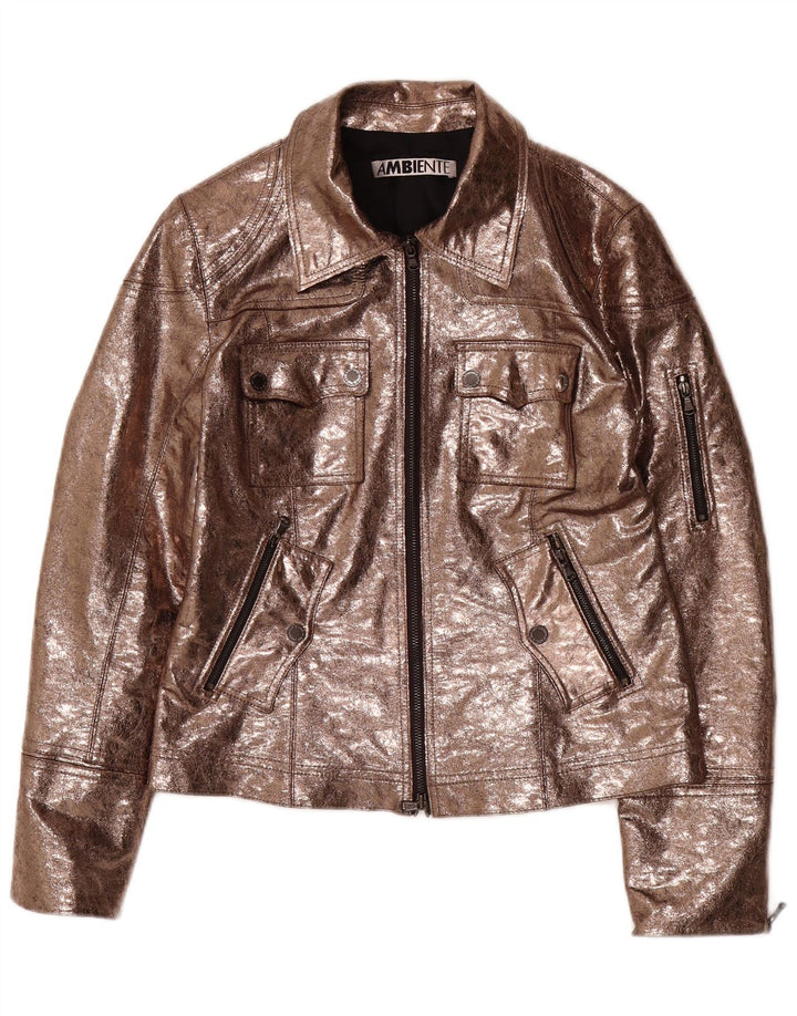 AMBIENTE ženska jakna od umjetne kože UK 14 veliki smeđi poliester