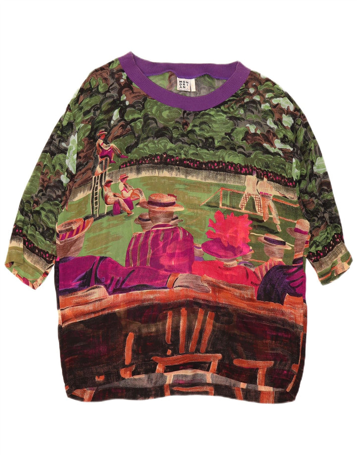 VINTAGE Ženski gornji dio bluze s apstraktnim uzorkom UK 14 Veliki, višebojni