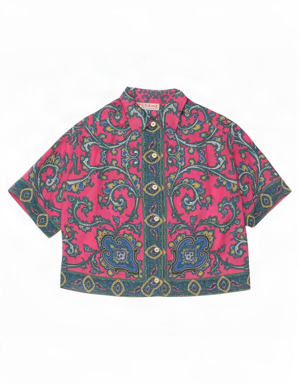 Vintage ženska kratko košulja bluza kratkih rukava UK 10 Mali ružičasti paisley