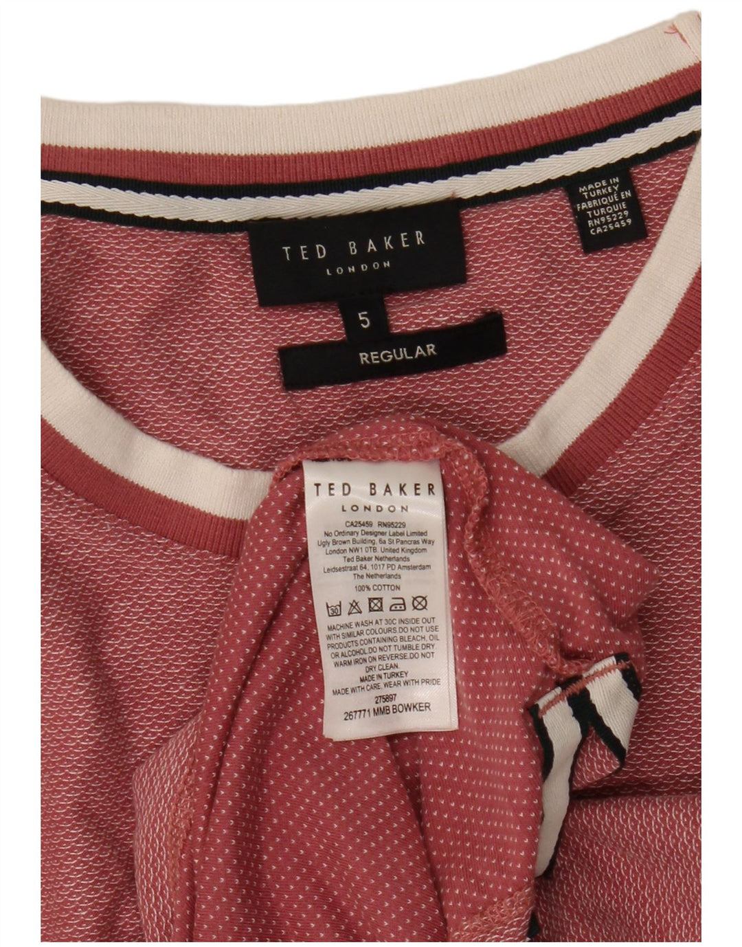 Ted Baker, obična muška majica kratkih rukava, veličina 5 XL, ružičasti pamuk