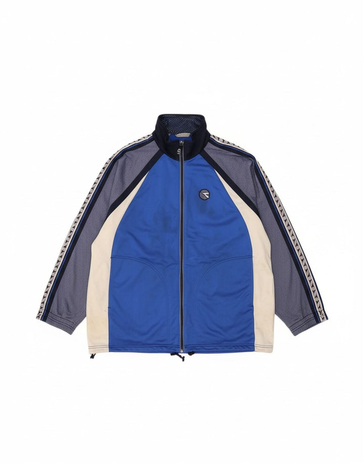 DIADORA Mens Tracksuit Top Jacket Medium Blue Colourblock Polyester Vintage Diadora and Second-Hand Diadora from Messina Hembry 