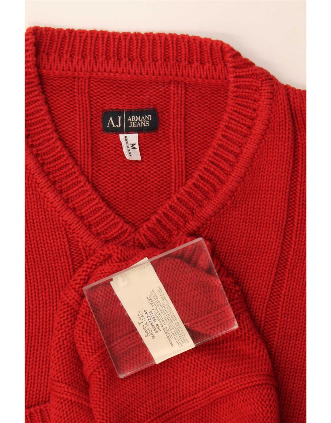 Armani Jeans muški džemper s V-izrezom Srednje crveni pamuk