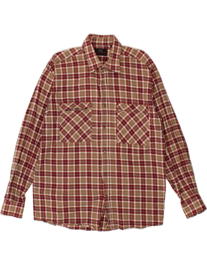 EUROPEAN PROJECT Mens Flannel Shirt Large Beige Check Cotton Vintage European Project and Second-Hand European Project from Messina Hembry 