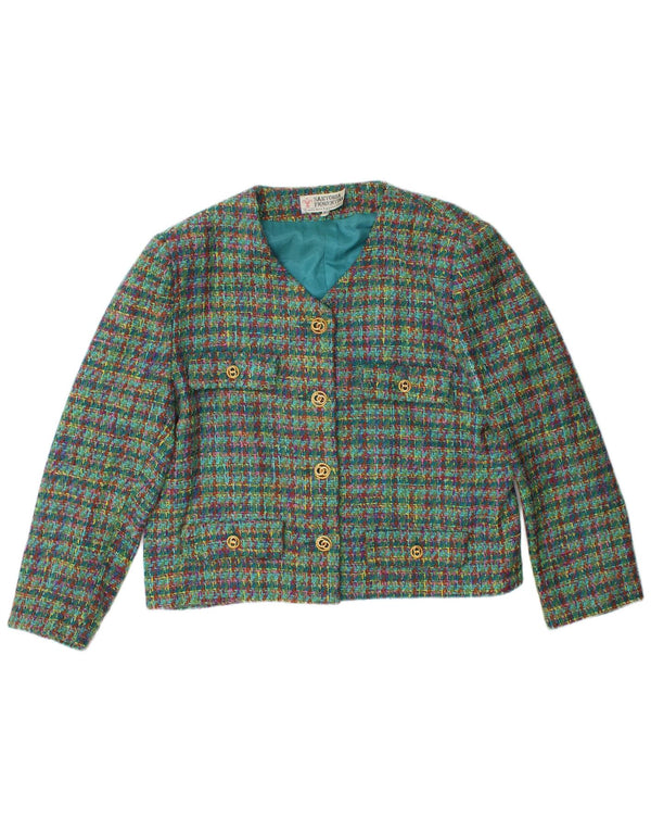 VINTAGE Ženska dvodijelna suknja s 4 gumba IT 48 XL W32 Zelena karirana vuna