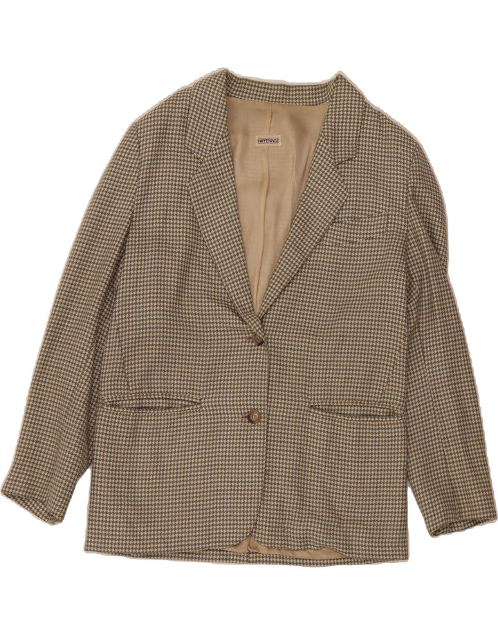 HAPPENING Womens 2 Button Blazer Jacket EU 42 Large Beige Houndstooth Wool Vintage Happening and Second-Hand Happening from Messina Hembry 