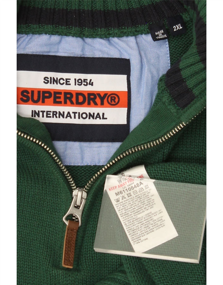 SUPERDRY muški pulover s izrezom s patentnim zatvaračem 2XL, zeleni pamuk