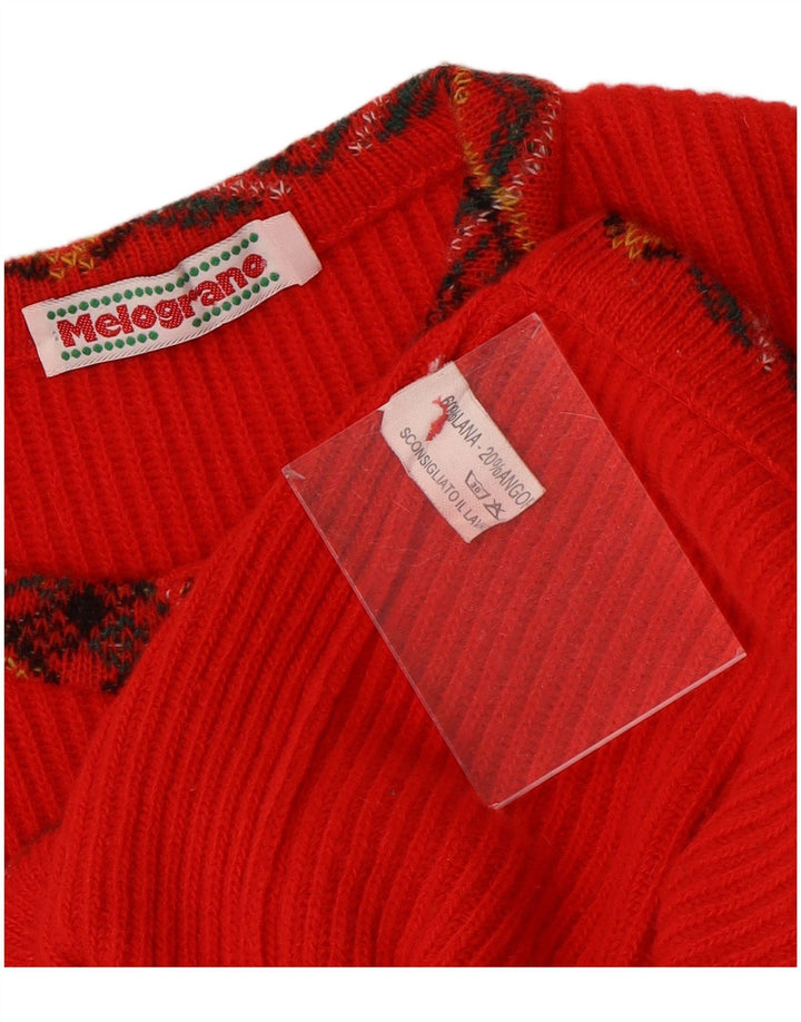 Vintage ženski kardigan džemper UK 12 Srednje crveni Argyle/Dijamantna vuna