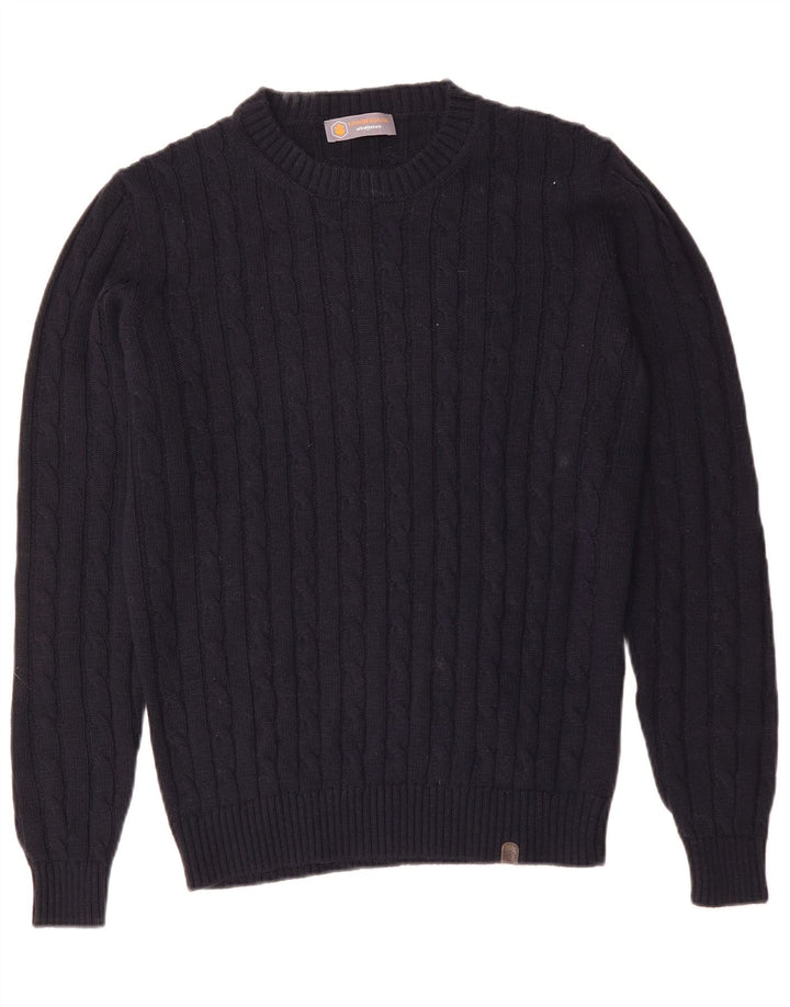 Vintage muški džemper s okruglim izrezom srednje tamnoplave akrilne boje