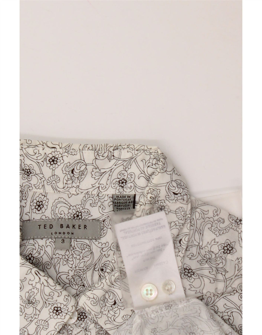 TED BAKER Muška košulja, veličina 3, srednje bijeli cvjetni pamuk