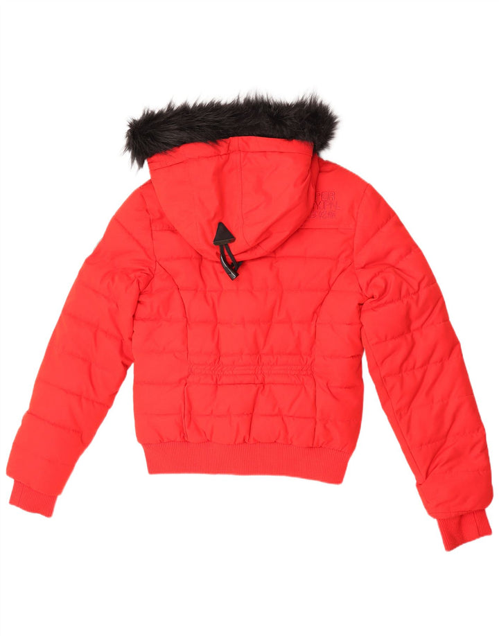 Superdry ženska The Toggle Puffer Graphic podstavljena jakna UK 12 srednje crvena