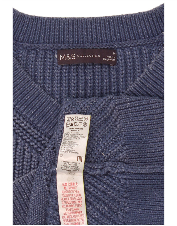 Marks & Spencer ženski džemper s V-izrezom UK 14 srednje plavi pamuk