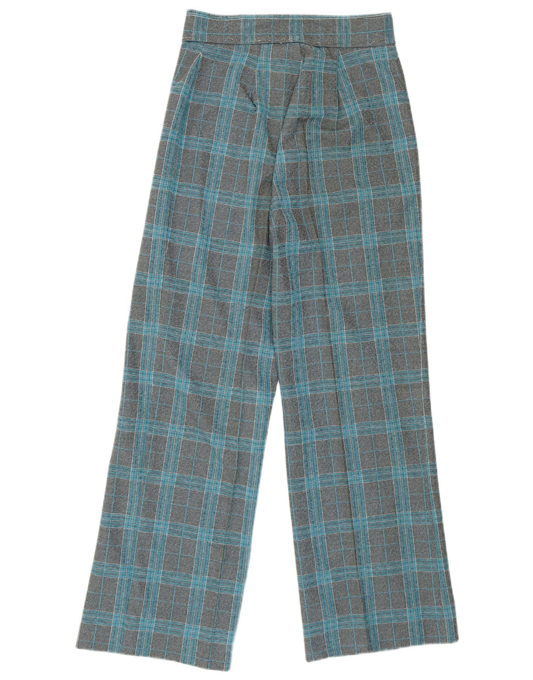 VINTAGE Ženske ležerne hlače širokih nogavica visokog struka W27 L29 sive karirane