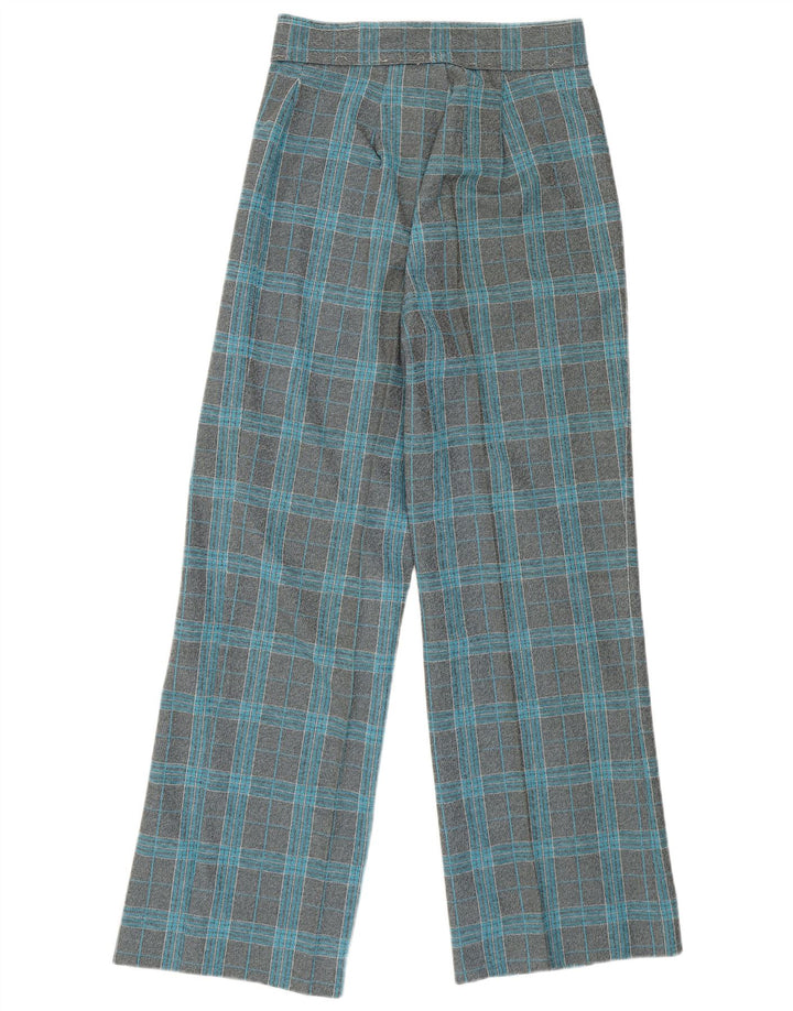 VINTAGE Ženske ležerne hlače širokih nogavica visokog struka W27 L29 sive karirane