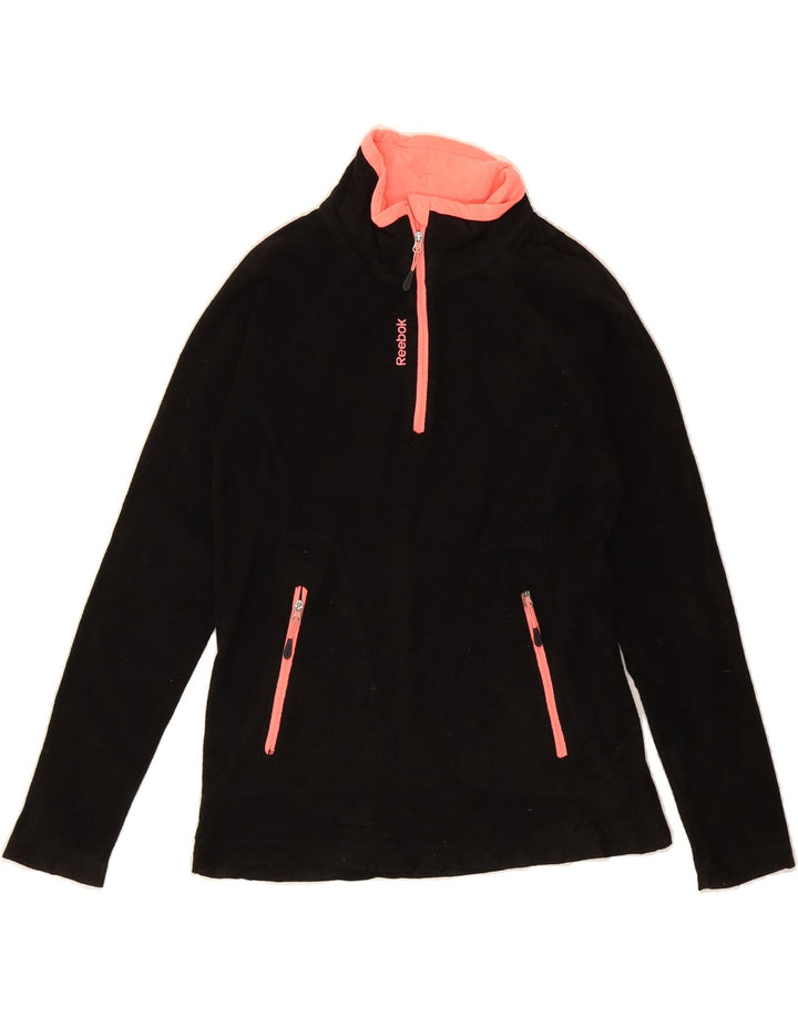 REEBOK Womens Zip Neck Fleece Jumper UK 10 Small Black Polyester Vintage Reebok and Second-Hand Reebok from Messina Hembry 