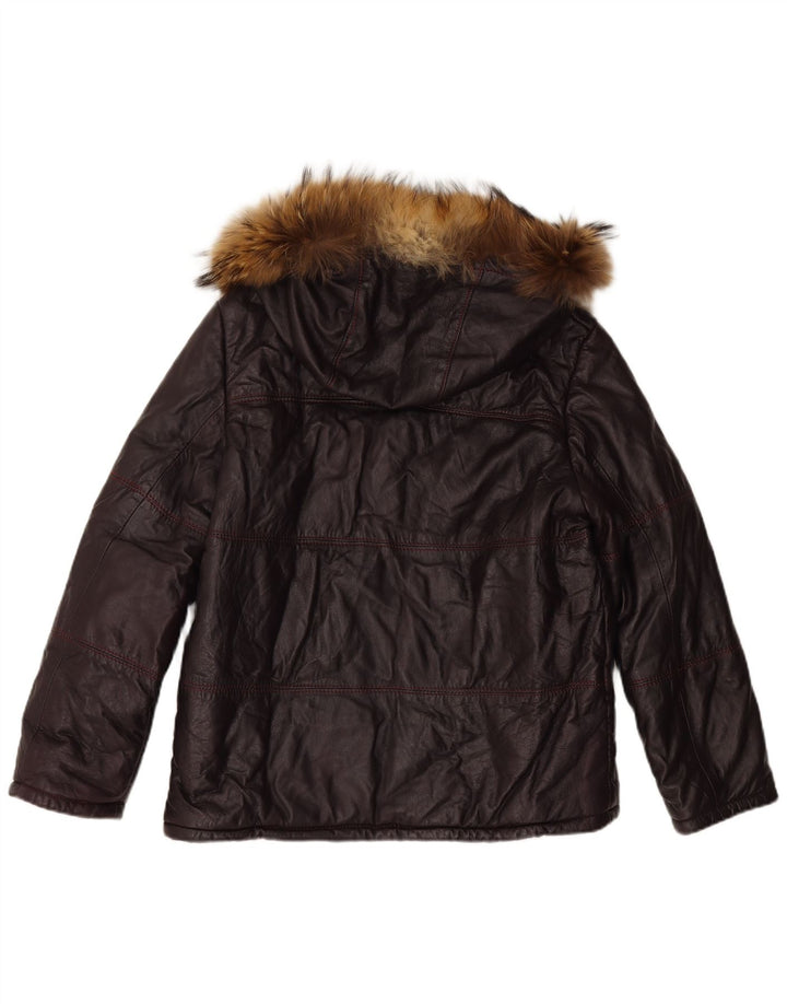 VINTAGE ženska kožna jakna s kapuljačom UK 16 Velika kestenjasta