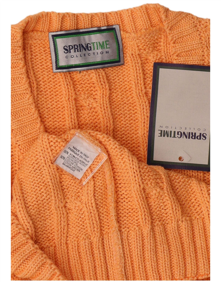 VINTAGE Mens V-Neck Jumper Sweater Medium Orange Acrylic