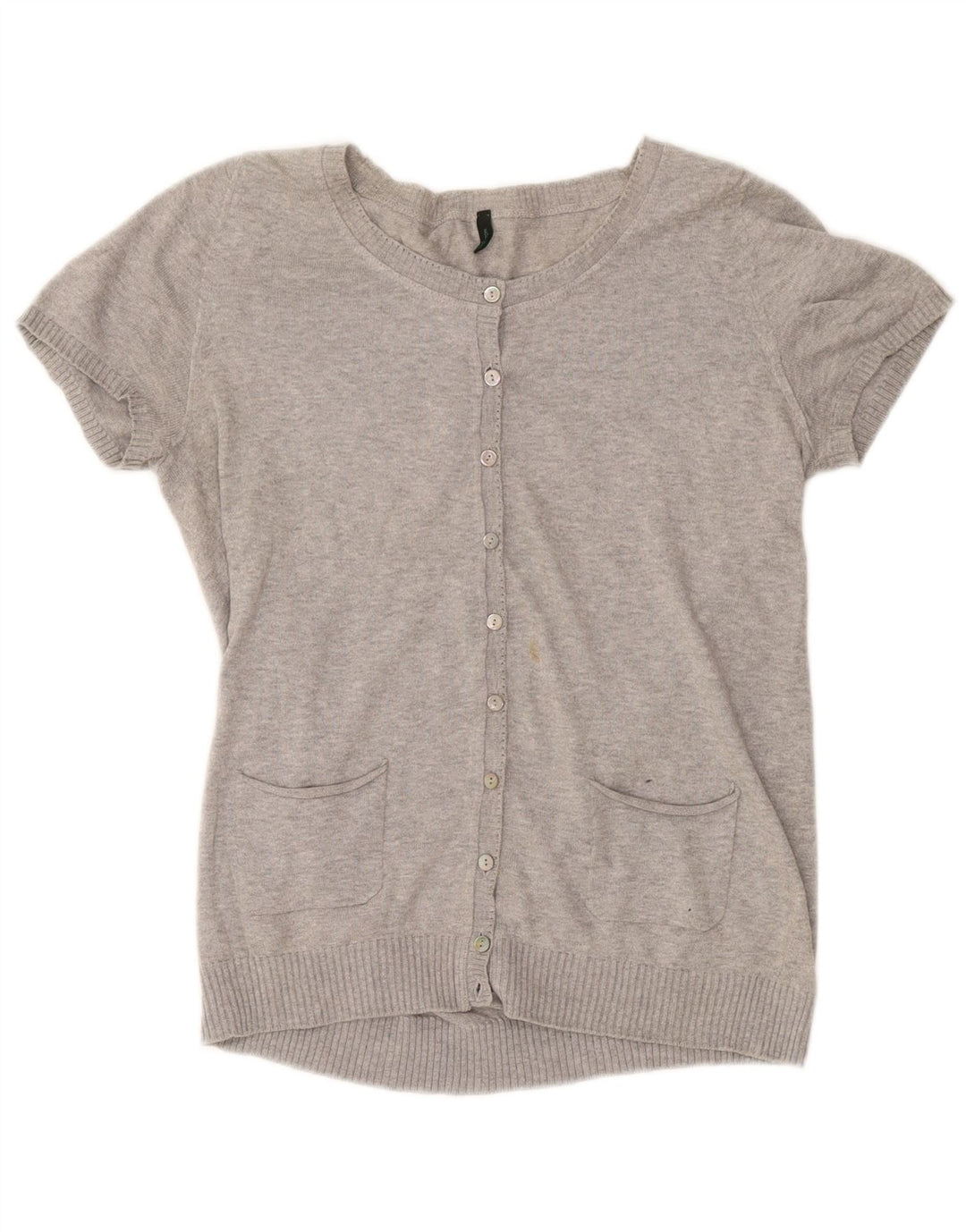 BENETTON ženski kardigan džemper kratkih rukava UK 12 srednje sivo s pjegama