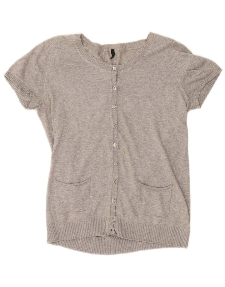 BENETTON ženski kardigan džemper kratkih rukava UK 12 srednje sivo s pjegama