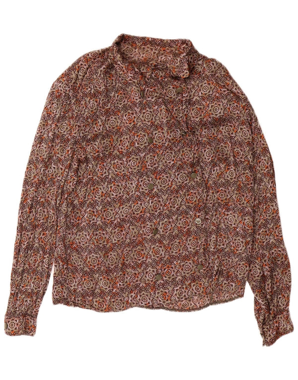 Vintage ženska bluza s dvostrukim kopčanjem UK 16 velika smeđa geometrijska