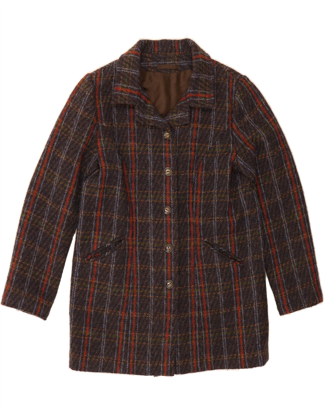 VINTAGE Womens Overcoat UK 16 Large Navy Blue Check Vintage Vintage and Second-Hand Vintage from Messina Hembry 