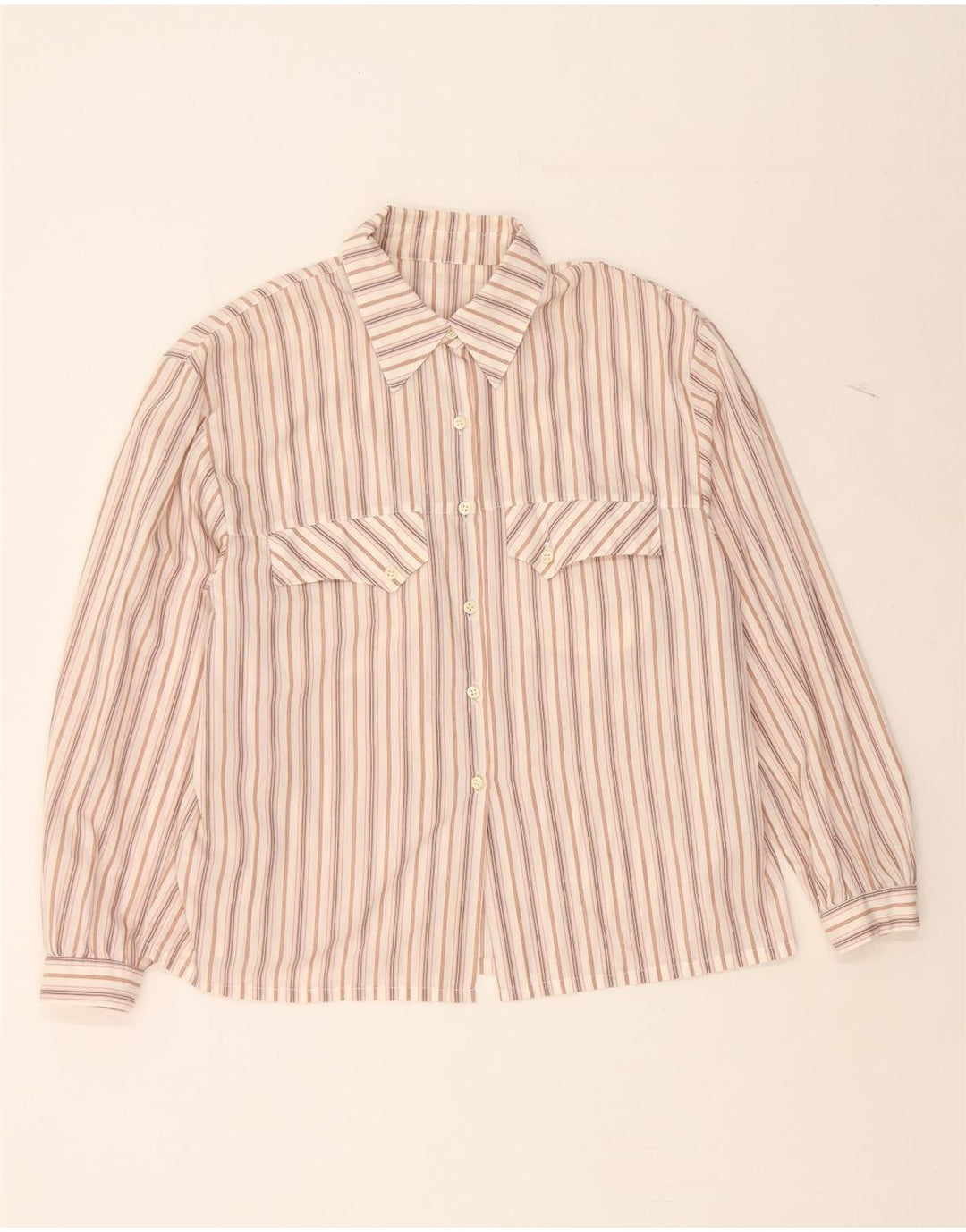 VINTAGE Womens Shirt UK 16 Large Beige Striped Vintage Vintage and Second-Hand Vintage from Messina Hembry 