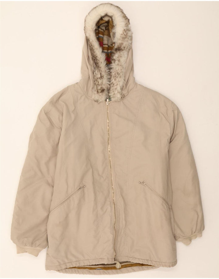 RIFLE Womens Hooded Windbreaker Jacket UK 14 Medium Off White Acrylic Vintage Rifle and Second-Hand Rifle from Messina Hembry 
