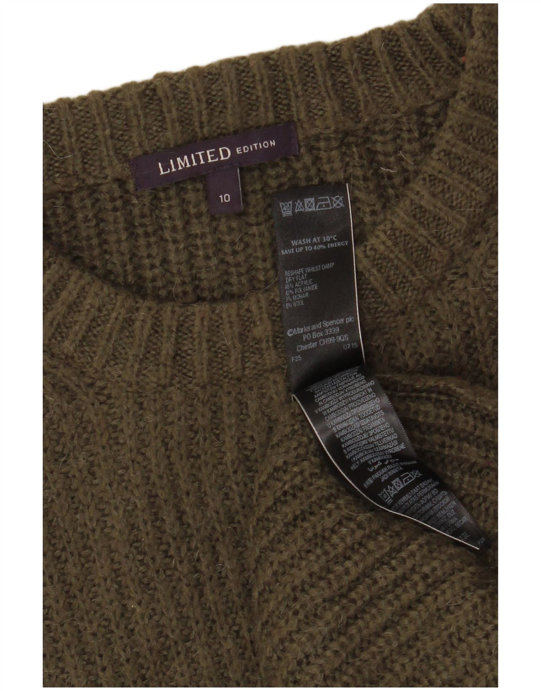 Marks & Spencer ženski džemper s okruglim izrezom UK 10 Mali zeleni akril