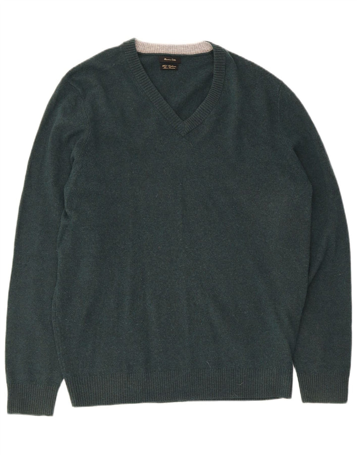 Veliki zeleni vuneni muški džemper s V-izrezom Massimo Dutti