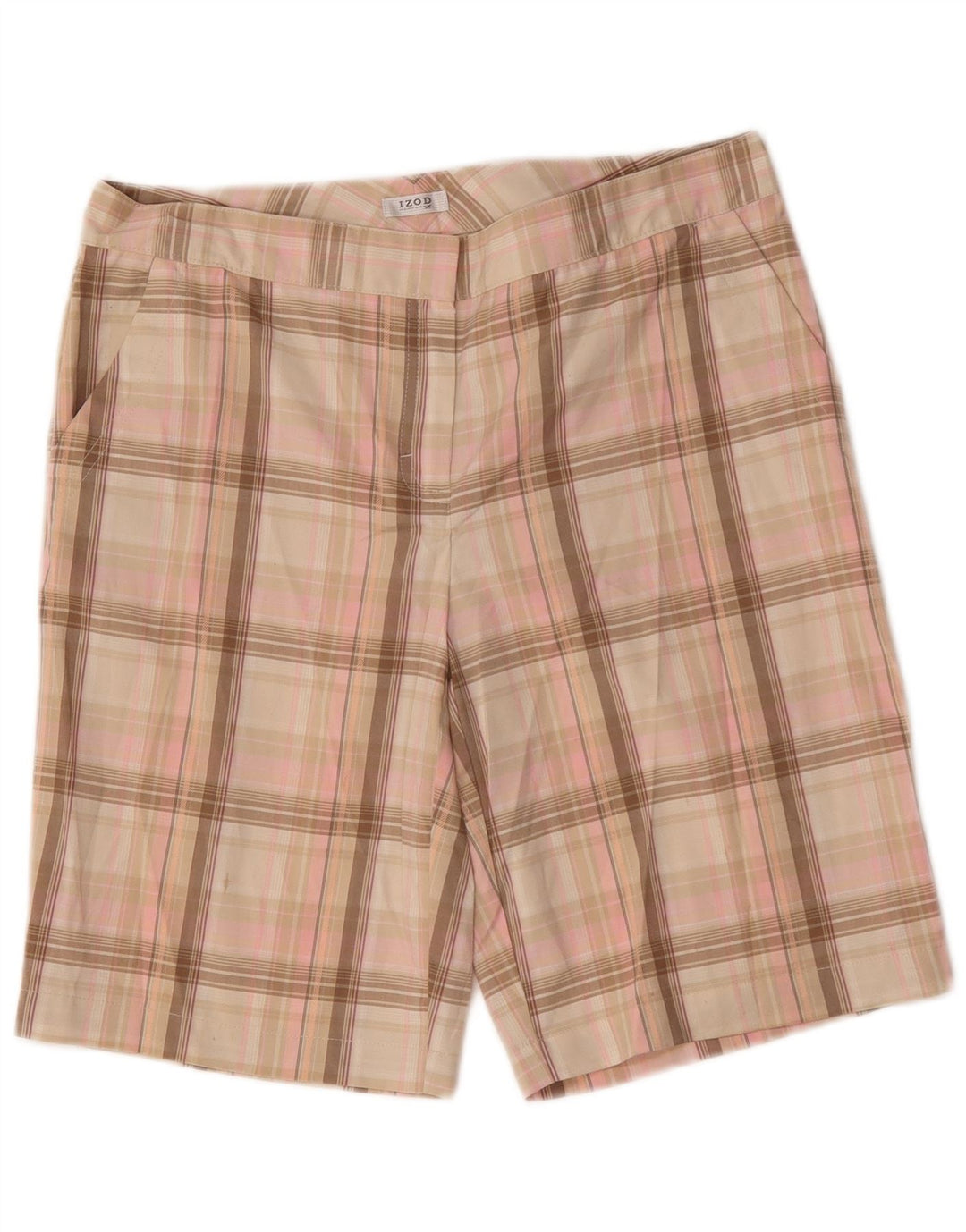 Izod ženske chino kratke hlače US 8 srednje veličine W32 ružičasti karirani poliester