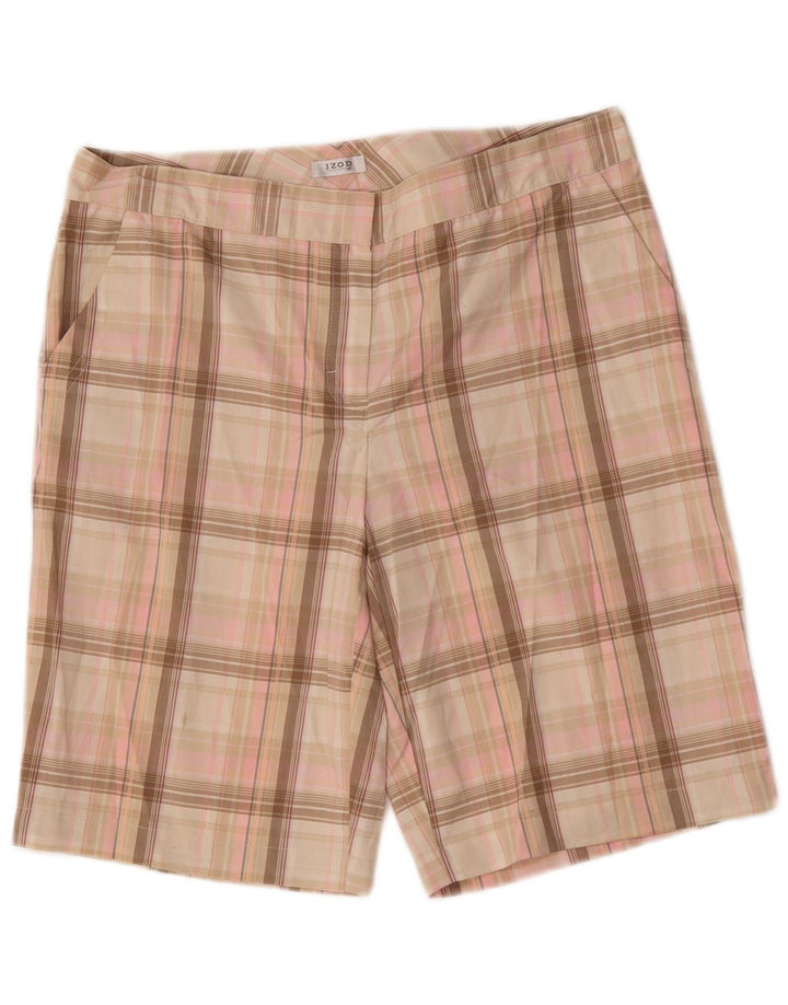 Izod ženske chino kratke hlače US 8 srednje veličine W32 ružičasti karirani poliester
