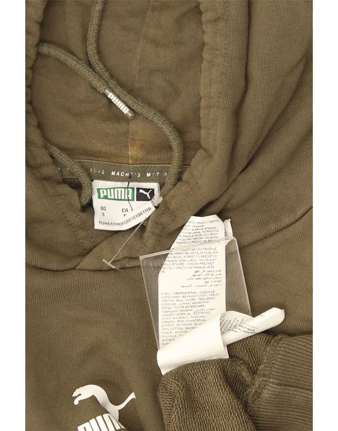 Puma muška majica s kapuljačom, mali kaki pamuk