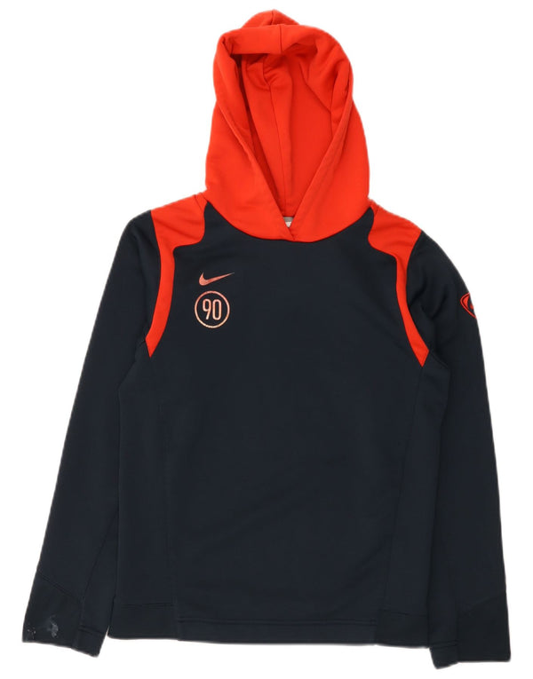 Nike Boys Graphic Hoodie Džemper 12-13 Years Large Navy Blue Colourblock