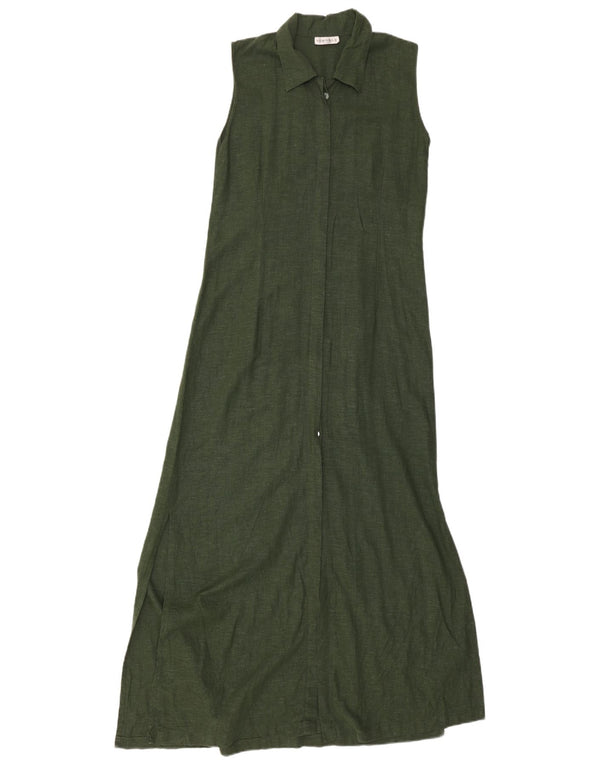 Vintage ženska maksi haljina bez rukava UK 10 Mala zelena lanena haljina