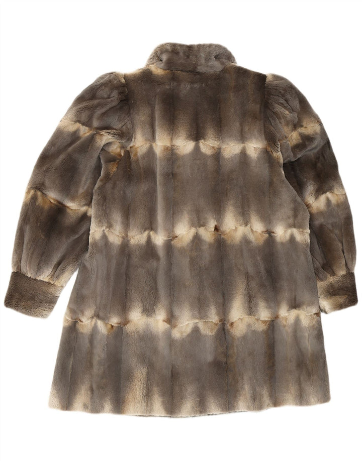 Vintage ženska krznena bunda UK 14 velika siva prugasta koža