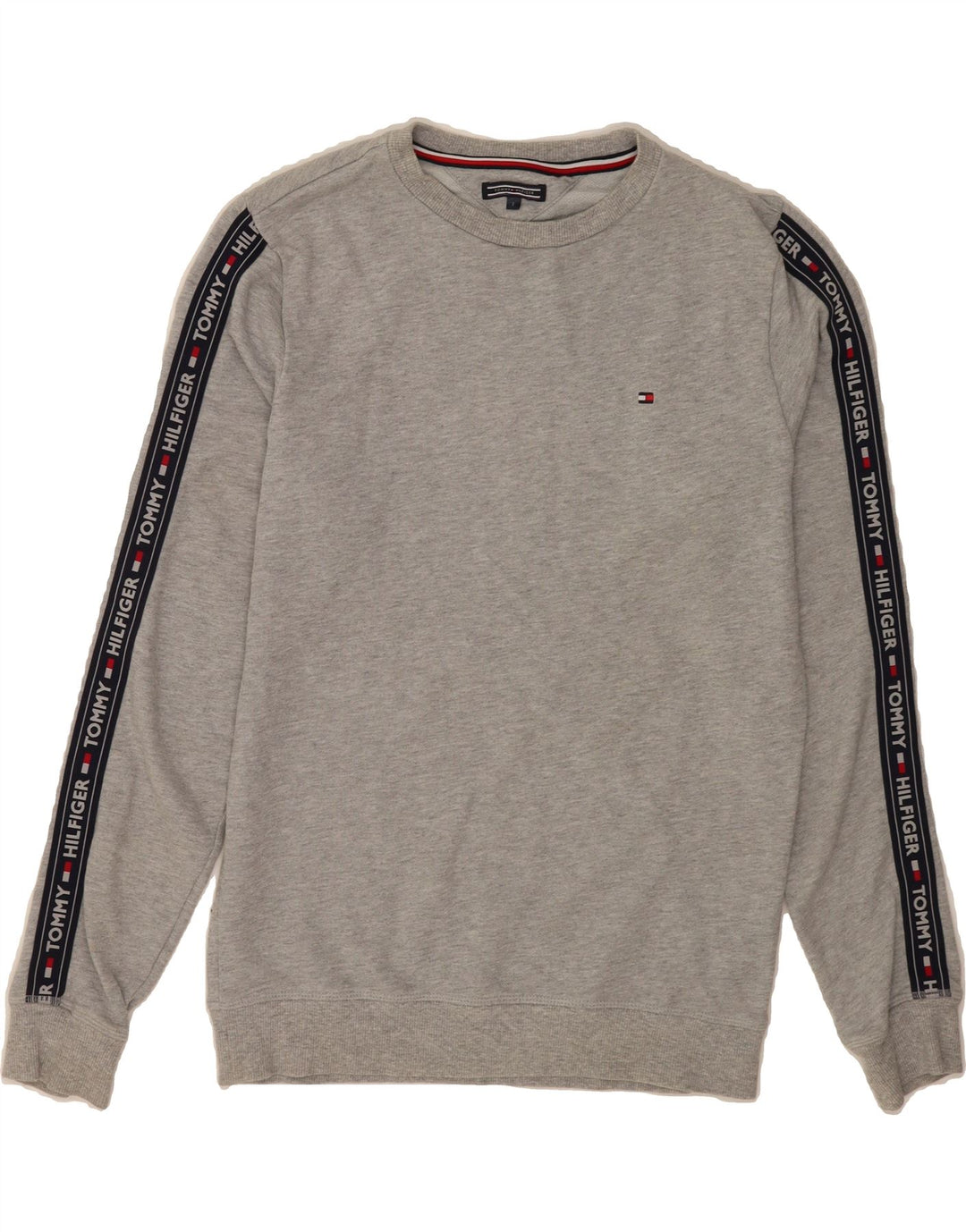 TOMMY HILFIGER Mens Graphic Sweatshirt Jumper Small Grey Cotton Vintage Tommy Hilfiger and Second-Hand Tommy Hilfiger from Messina Hembry 