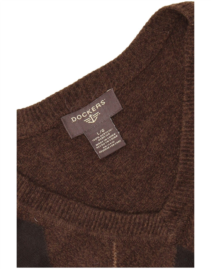 DOCKERS Muški prsluk bez rukava Veliki smeđi argyle/dijamantni akril