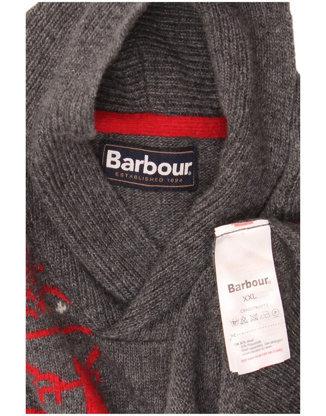 BARBOUR Džemper sa šalom i izrezom za dječake 15-16 godina 2XL Siva Fair Isle vuna