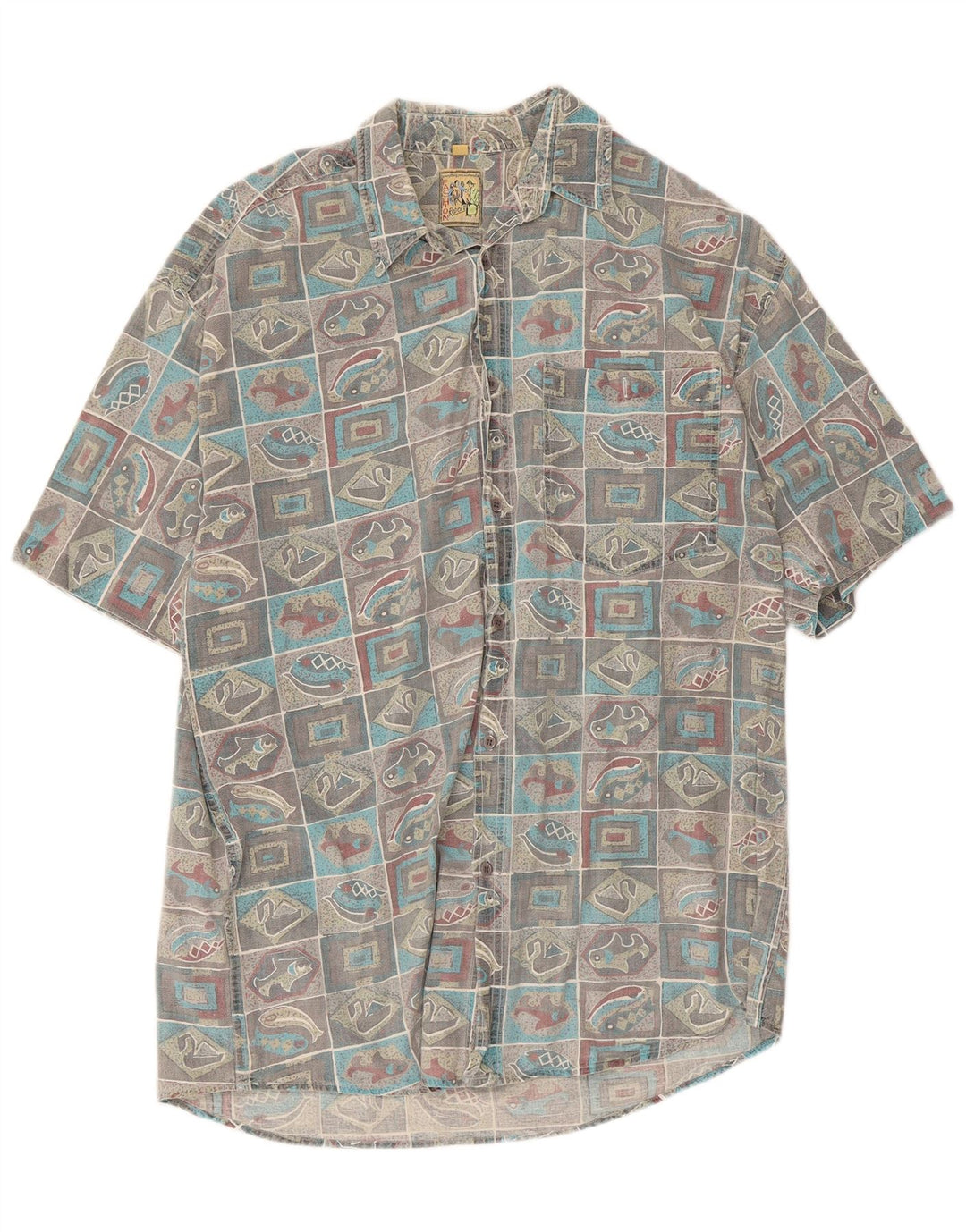 C & A Mens Abstract Pattern Short Sleeve Shirt Size 41/42 Large Grey