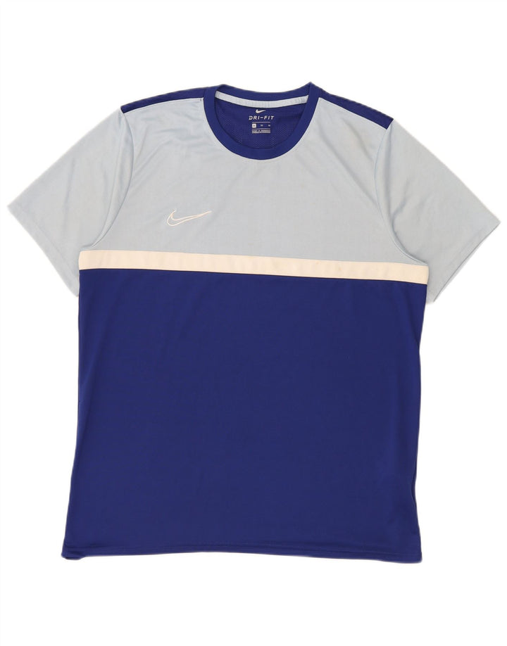 Nike Dri Fit T-Shirt Top XL Blue Colourblock poliester