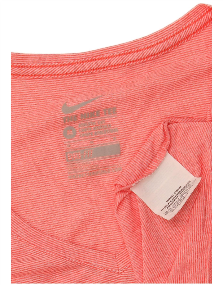 NIKE Womens Dri Fit T-Shirt Top UK 12 Medium Red Pinstripe Polyester