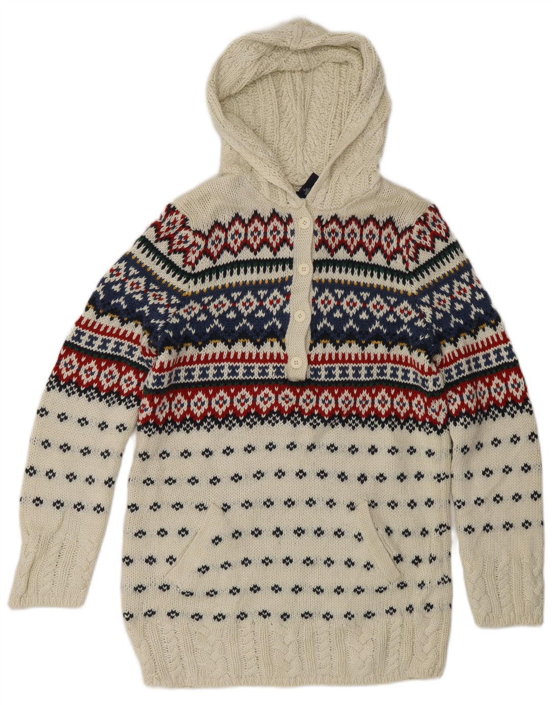 RALPH LAUREN Džemper s kapuljačom za djevojčice 15-16 godina XL Bijeli Fair Isle pamuk