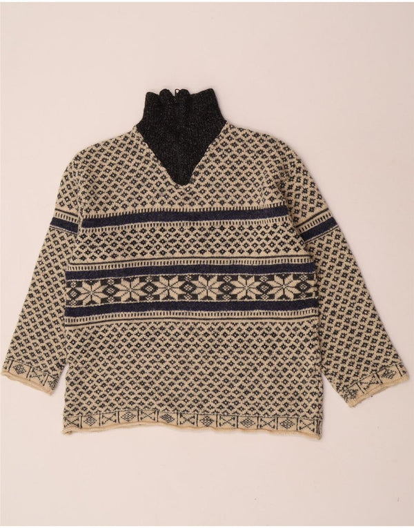 Vintage muški džemper s izrezom s patentnim zatvaračem XL Beige Fair Isle