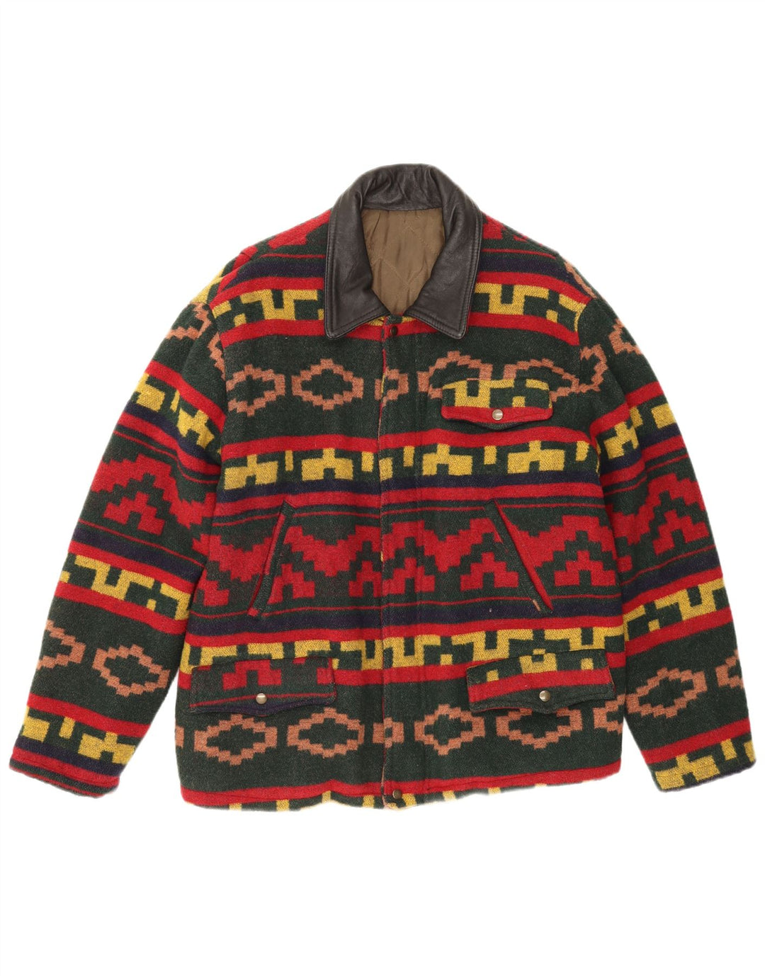 Vintage muška pomoćna jakna UK 40 velika raznobojna geometrijska vuna