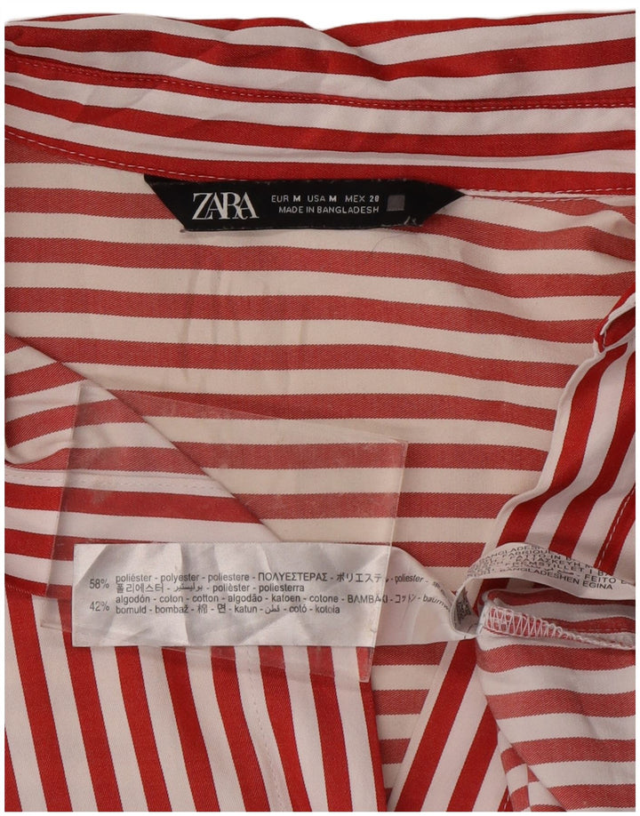 ZARA Womens Shirt UK 14 Medium Red Striped Polyester