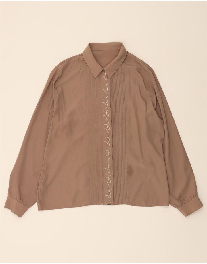 VINTAGE Womens Oversized Shirt Blouse UK 10 Small Beige Polyester Vintage Vintage and Second-Hand Vintage from Messina Hembry 