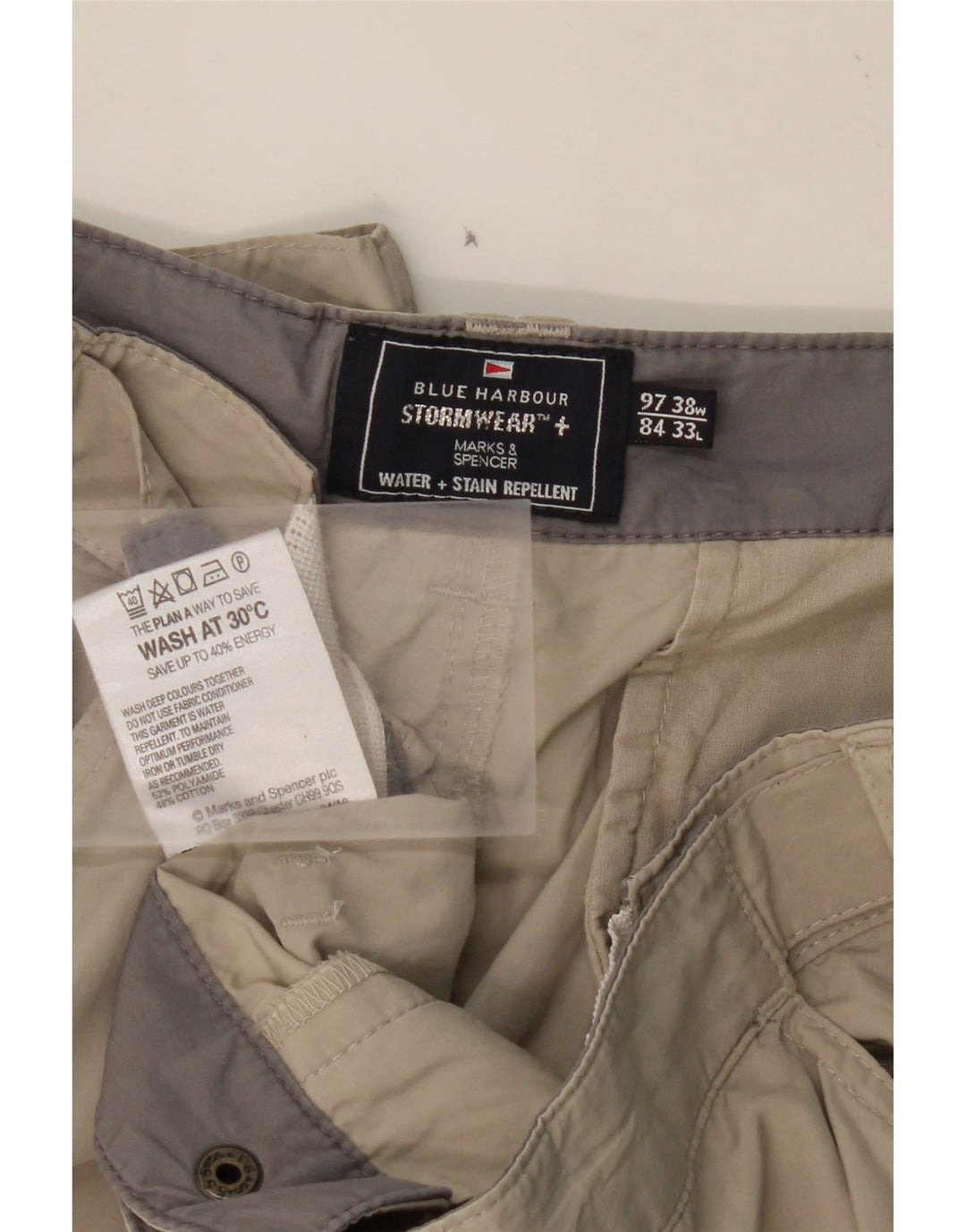 BLUE HARBOUR Mens Straight Cargo Trousers W38 L33 Beige Polyamide Vintage Blue Harbour and Second-Hand Blue Harbour from Messina Hembry 
